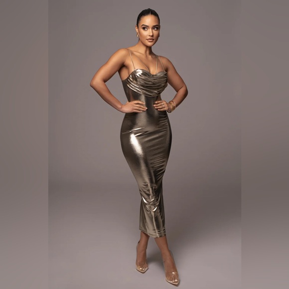 JLUXLABEL Dresses & Skirts - JLUXLABEL LIGHT GOLD VISIONS OF YOU MIDI DRESS